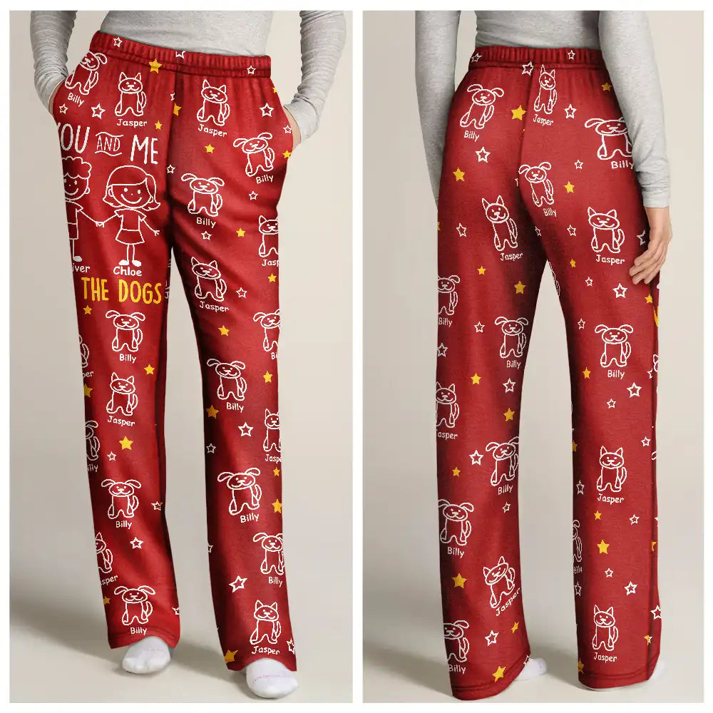 Gift For Couples,Gift For Husband,Gift For Wife,Gift For Boyfriend,Gift For Girlfriend,LGBT,Gift For Women,Gift For Men,Dog Lovers,Pet Lovers,Cat Lovers,Dog Couple,Cat Couple,Pet Couple,Love,Stick Figure - Stick Figures You Me And The Dog Cat - Personalized Pajama Pants