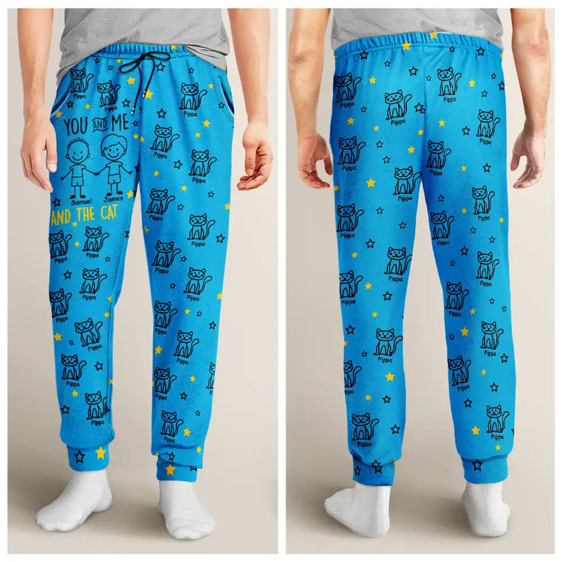 Gift For Couples,Gift For Husband,Gift For Wife,Gift For Boyfriend,Gift For Girlfriend,LGBT,Gift For Women,Gift For Men,Dog Lovers,Pet Lovers,Cat Lovers,Dog Couple,Cat Couple,Pet Couple,Love,Stick Figure - Stick Figures You Me And The Dog Cat - Personalized Pajama Pants