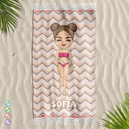 Summer Beach Travel Girl - Personalized Turkish Beach Towel