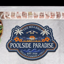Top Market, Playful, Family, Summer, Poolside, Outdoor Decor, Icon - Summer Family Welcome To Our Poolside Paradise - Personalized Custom Shaped Doormat