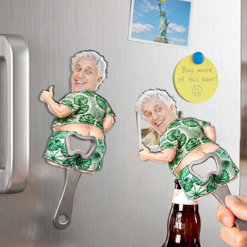 Humorous,Gift For Men,Custom Photo,Gift For Yourself,Cut-Face Photo - Custom Photo Summer Man Funny Face Cut - Personalized Custom Shaped Bottle Opener