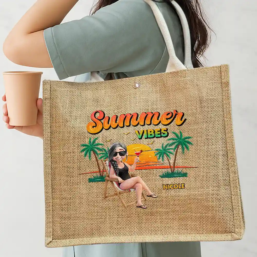 Beach, Summer, Gift For Yourself, Happy - Summer Time Just A Girl Who Loves Beach - Personalized Jute Beach Bag