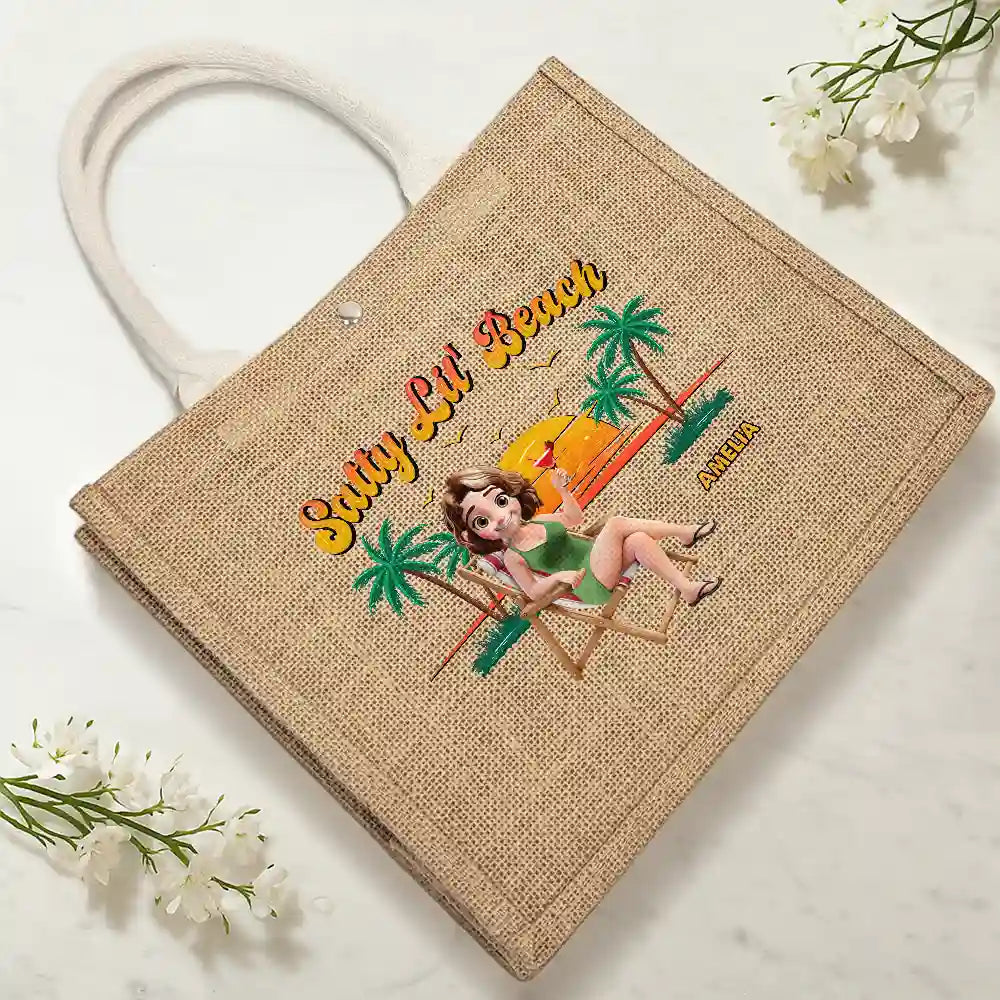 Beach, Summer, Gift For Yourself, Happy - Summer Time Just A Girl Who Loves Beach - Personalized Jute Beach Bag