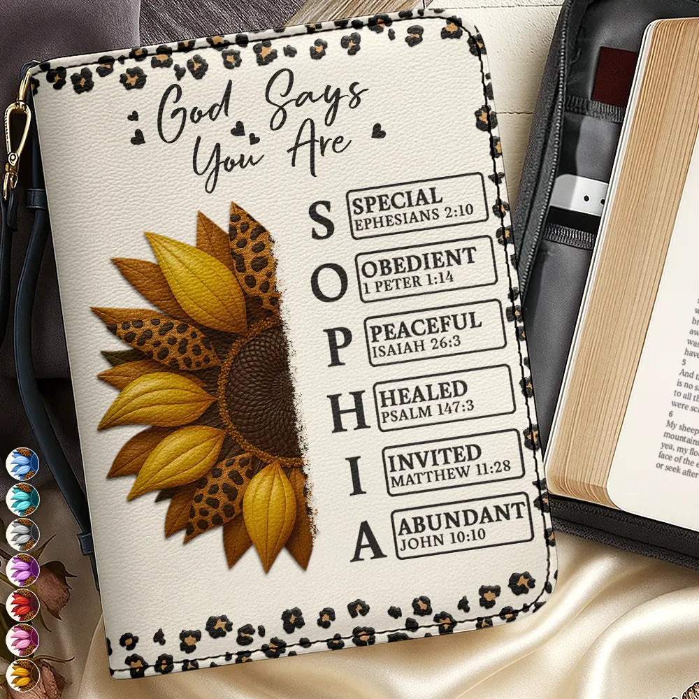 Christian, Christmas, Gift For Yourself, Gift For Grandma - Sunflower Bible Verse God Says I Am - Personalized Bible Cover