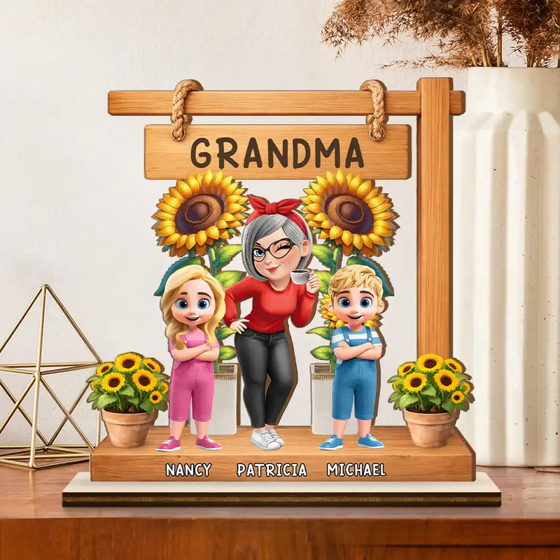 Gift For Grandma, Gift For Mother, Love - Sunflower Grandma - Personalized Custom Shaped 2-Layered Wooden Plaque