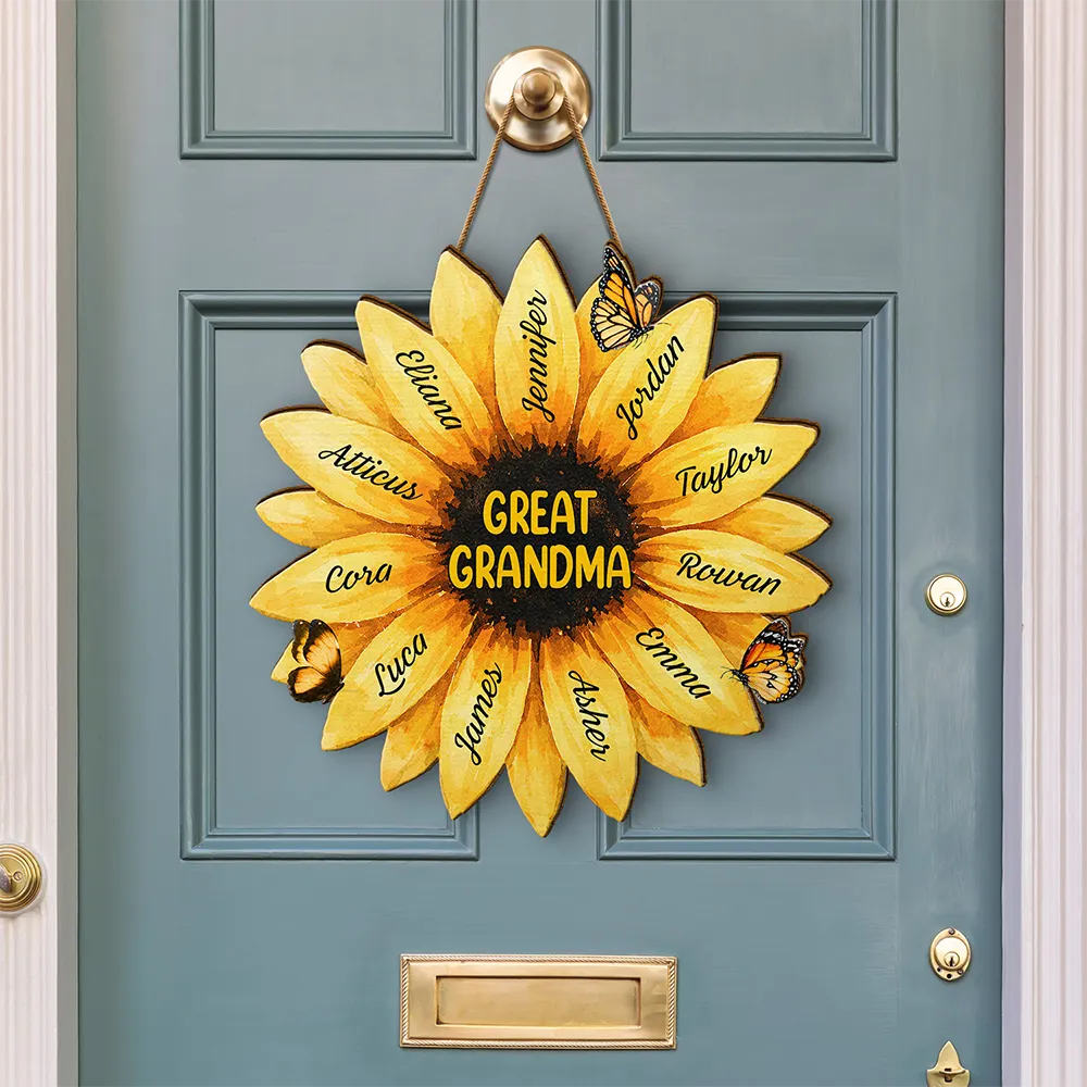 Gift For Mother,Gift For Grandma,Happy - Sunflower Mom Grandma Sign - Personalized Custom Shaped Wood Sign
