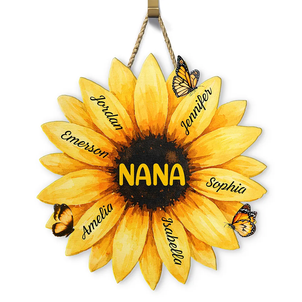Sunflower Mom Grandma Sign - Personalized Custom Shaped Wood Sign