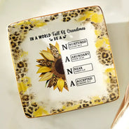 Gift For Yourself, Gift For Women, Gift For Grandma, Love - Sunflower Title World Full Of Grandmas - Personalized Ring Dish