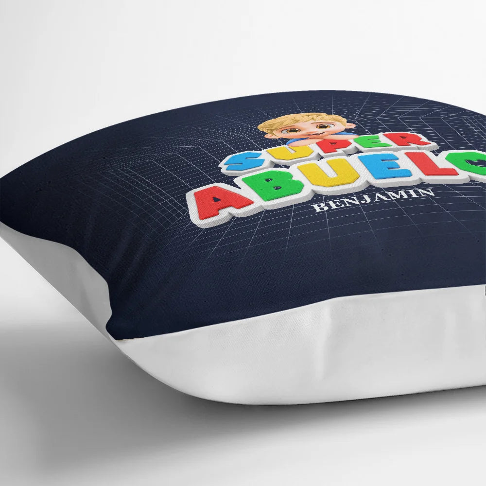Gift For Father,Non-Eng,Vector,Adorable - Super Dad Papa Arcade Retro 3D Effect Custom Kid Names - Personalized Pillow