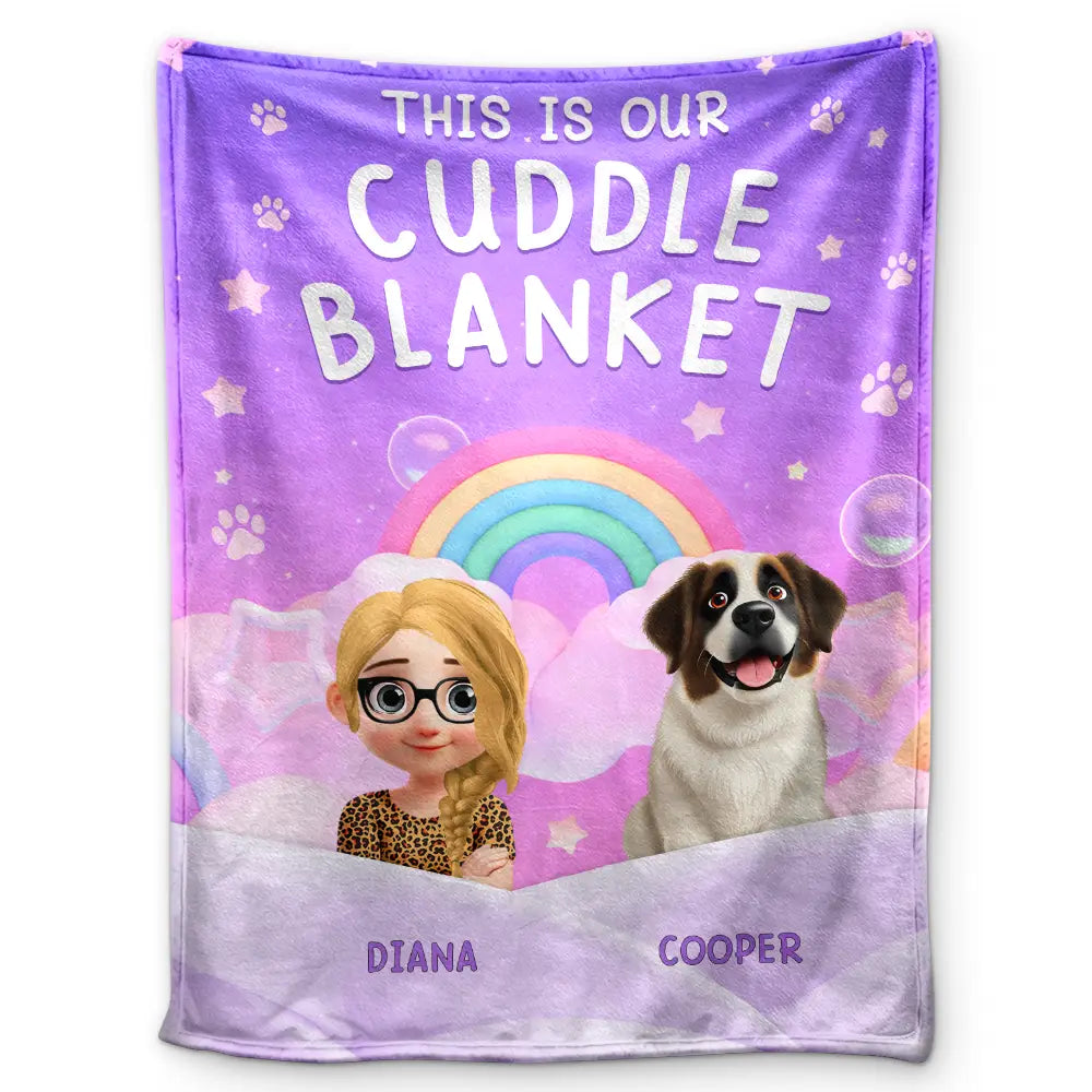 Sweet Dream This Is Our Cuddle 3D Girl And Dog Cat - Personalized Fleece Blanket, Sherpa Blanket