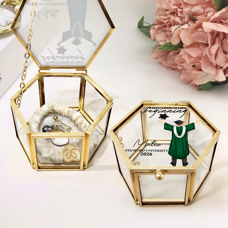 Graduation - Sweet Ending To A New Beginning - Personalized Glass Jewelry Box