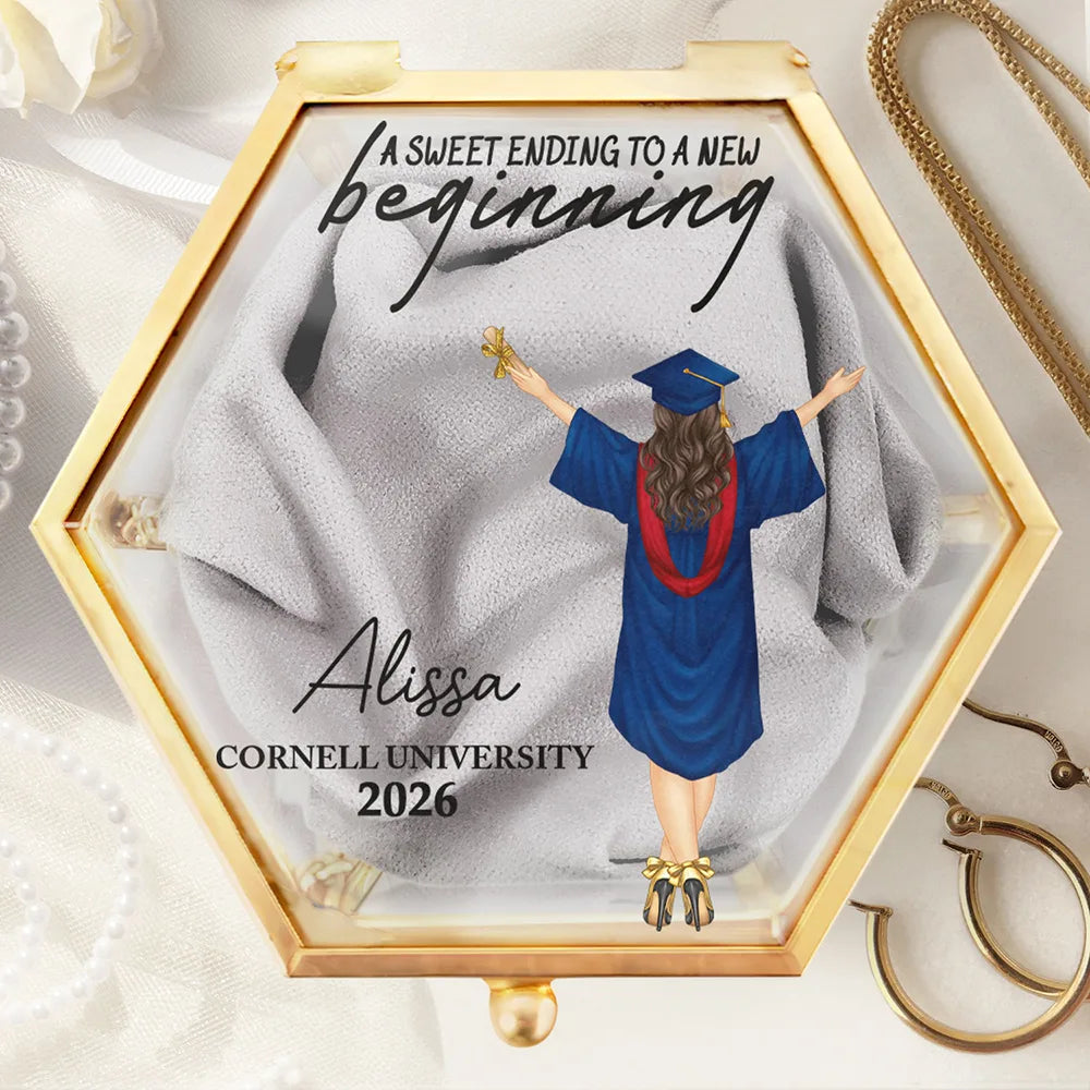 Graduation - Sweet Ending To A New Beginning - Personalized Glass Jewelry Box