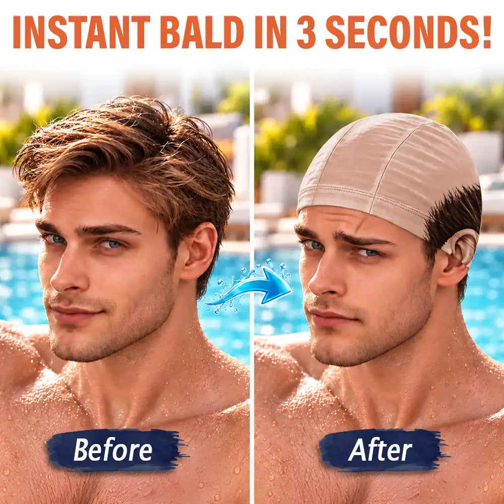 Christmas,Gift For Couples,Gift For Him,Gift For Husband,Humorous,Swimming,Vector - Swimmer, Birthday Gag Gift For Husband, Boyfriend, Him - Personalized Realistic Funny Bald Head Swim Cap