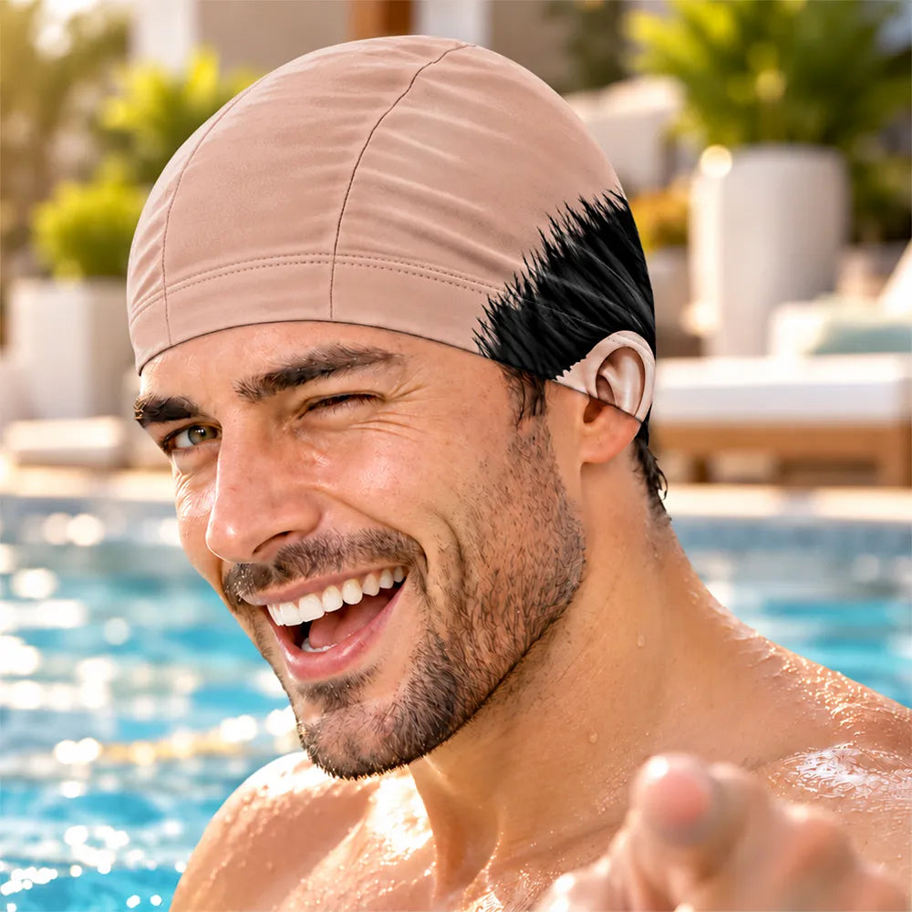 Swimmer, Birthday Gag Gift For Husband, Boyfriend, Him - Personalized Realistic Funny Bald Head Swim Cap