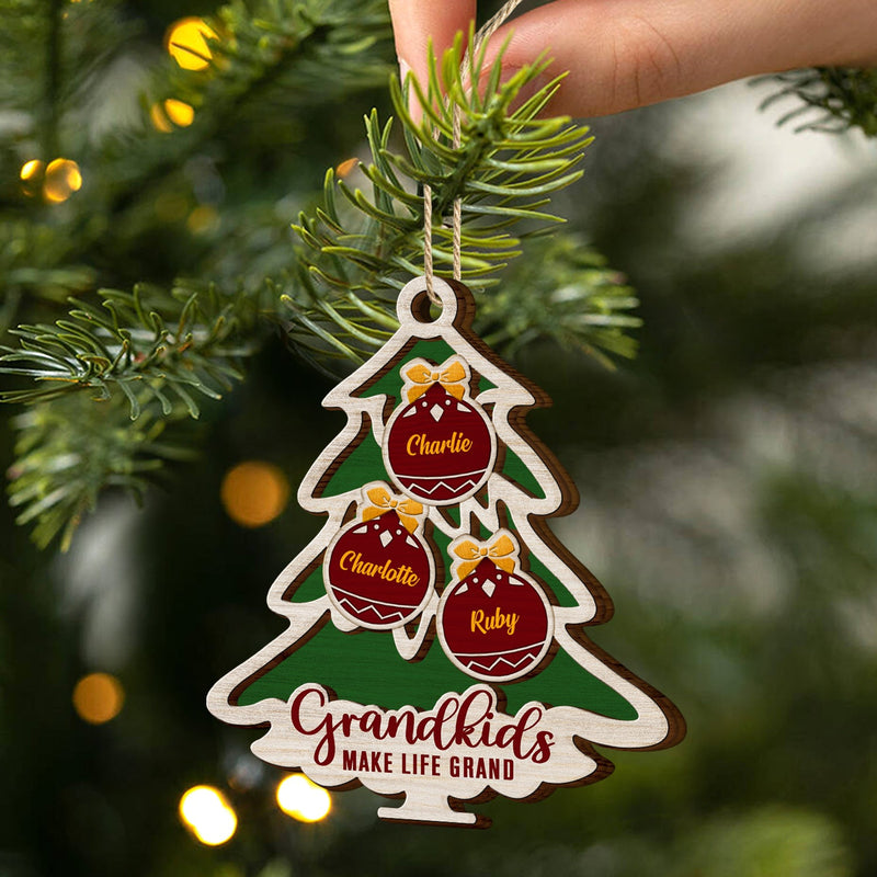 Tree Shape Love Grows Here - Holiday, Xmas, Christmas Gift For Family, Parents, Grandparents - Personalized 2-Layered Wooden Ornament