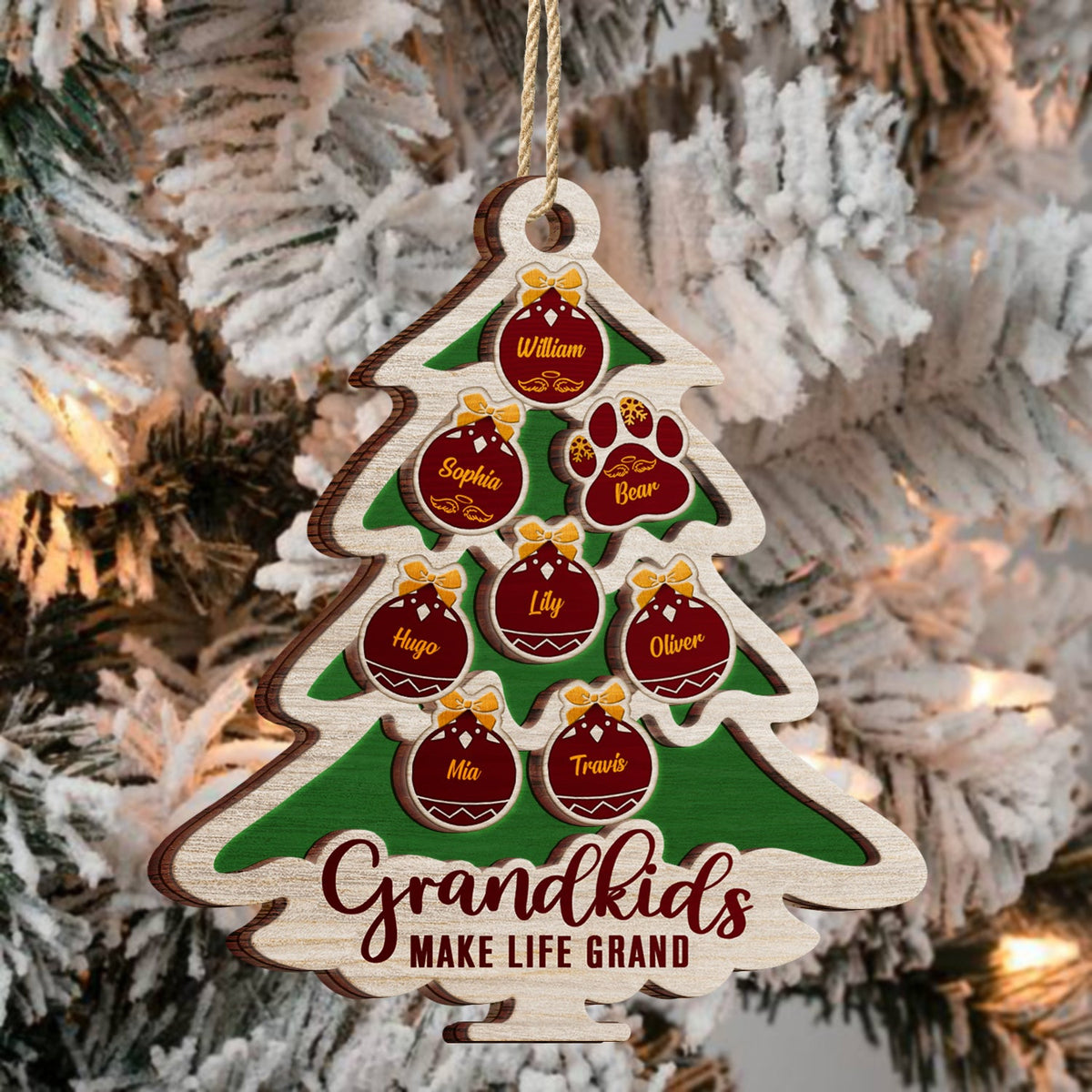 Tree Shape Love Grows Here - Holiday, Xmas, Christmas Gift For Family, Parents, Grandparents - Personalized 2-Layered Wooden Ornament