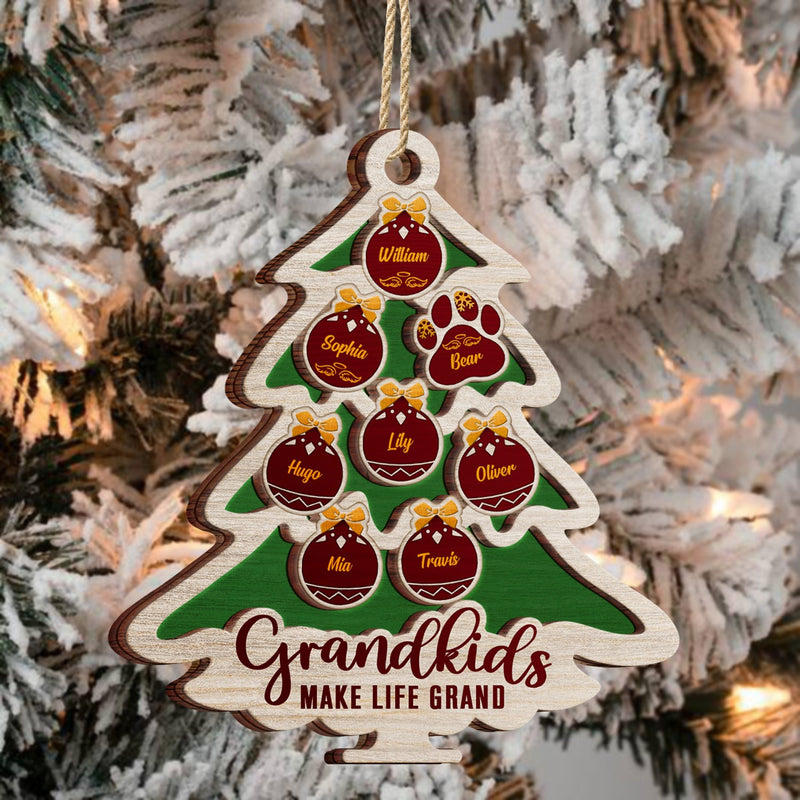 Tree Shape Love Grows Here - Holiday, Xmas, Christmas Gift For Family, Parents, Grandparents - Personalized 2-Layered Wooden Ornament