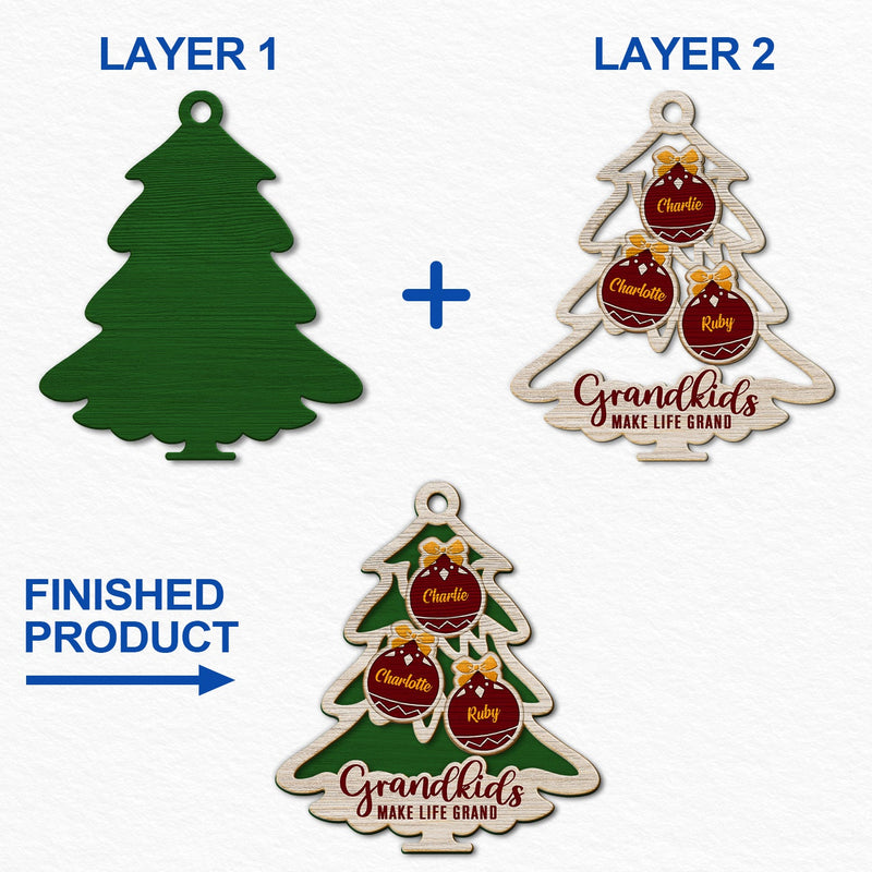 Tree Shape Love Grows Here - Holiday, Xmas, Christmas Gift For Family, Parents, Grandparents - Personalized 2-Layered Wooden Ornament