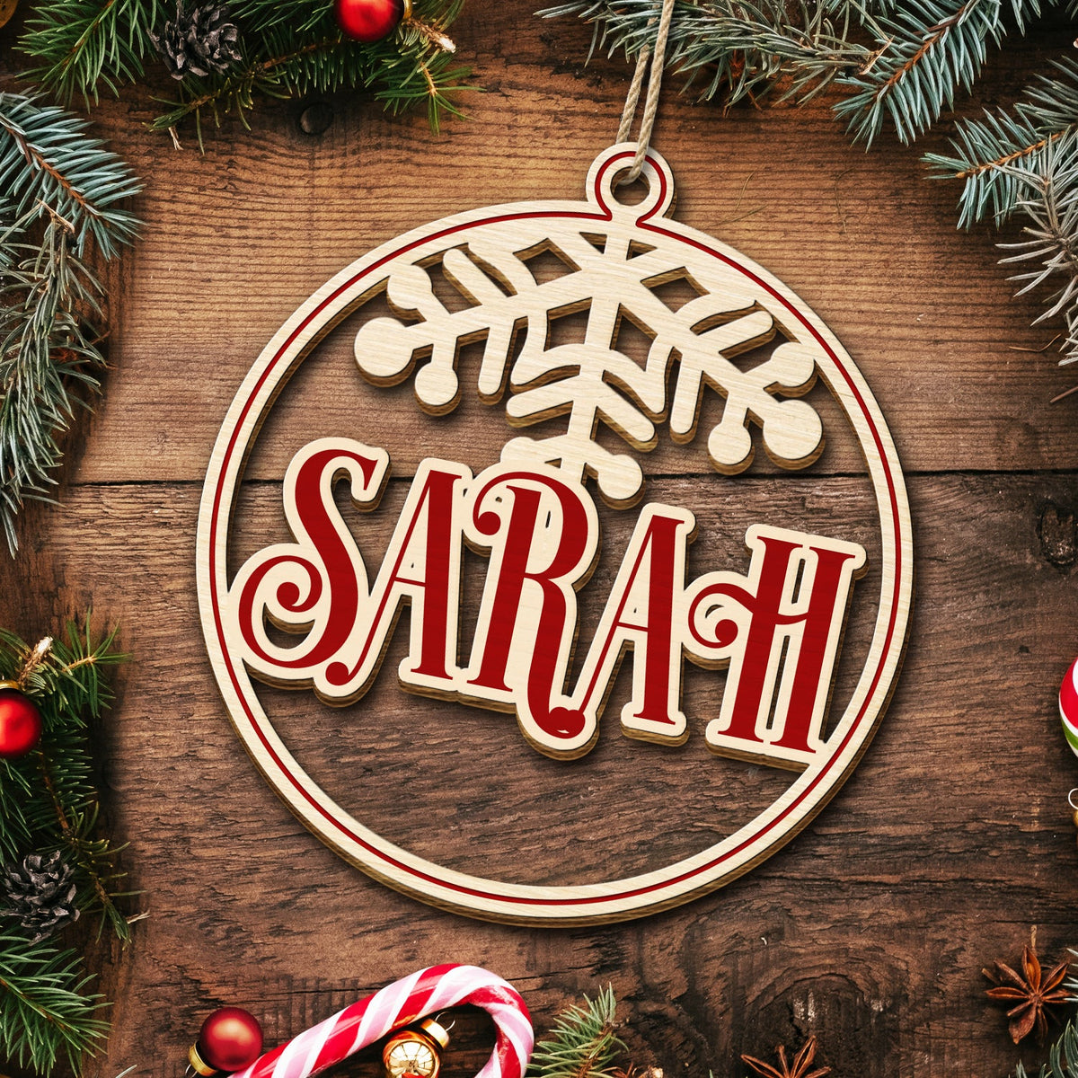 Christmas Bauble Family Members And Friends Custom Name - Xmas Gift For Parents, Grandparents, Besties - Personalized Wooden Cutout Ornament