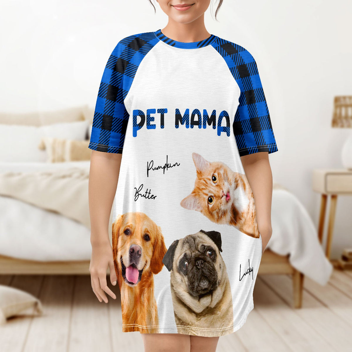 Custom Photo Dog Mom Cat Mom - Gift For Pet Lovers - Personalized Women's Sleep Tee