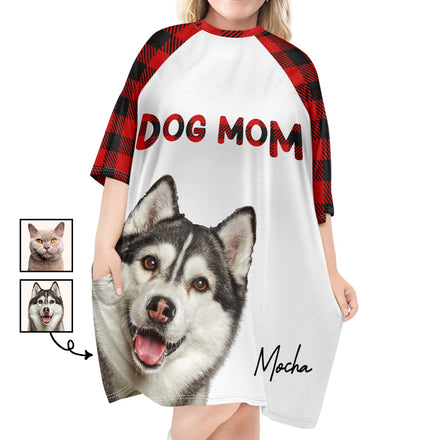 Custom Photo Dog Mom Cat Mom - Gift For Pet Lovers - Personalized Women's Sleep Tee