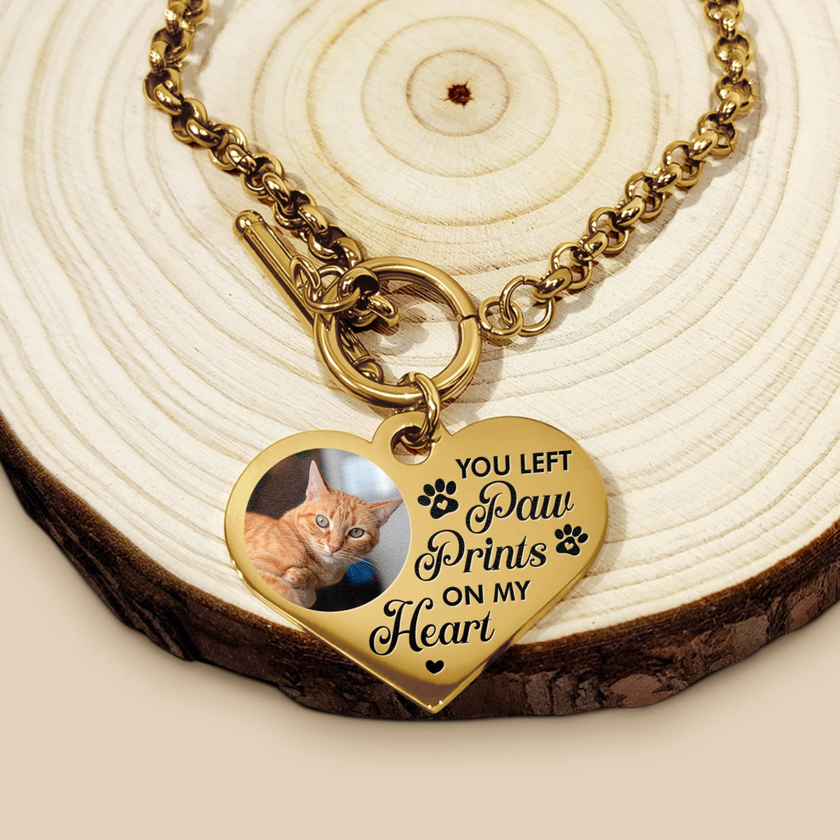 Custom Photo You Left Paw Prints - Memorial Gift For Dog Lovers, Cat Lovers - Personalized Heart Bracelet
