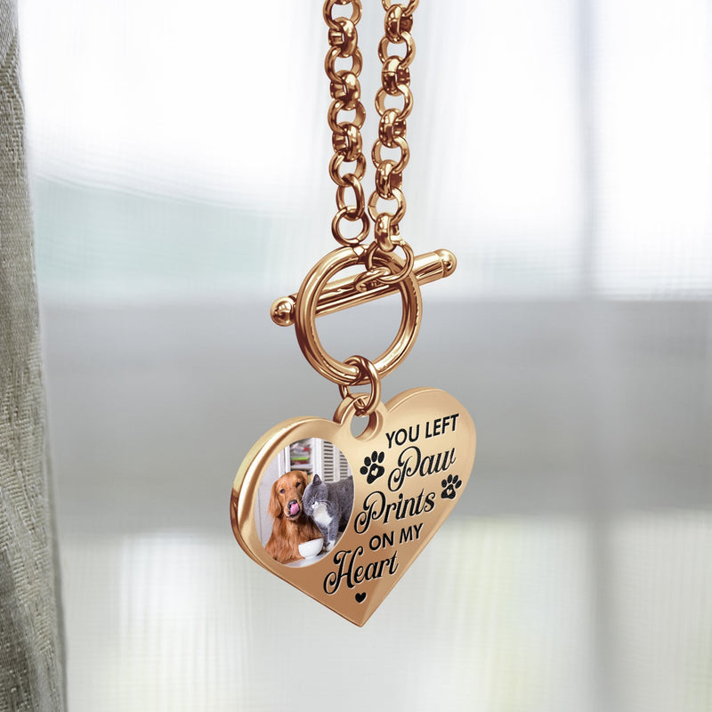 Custom Photo You Left Paw Prints - Memorial Gift For Dog Lovers, Cat Lovers - Personalized Heart Bracelet