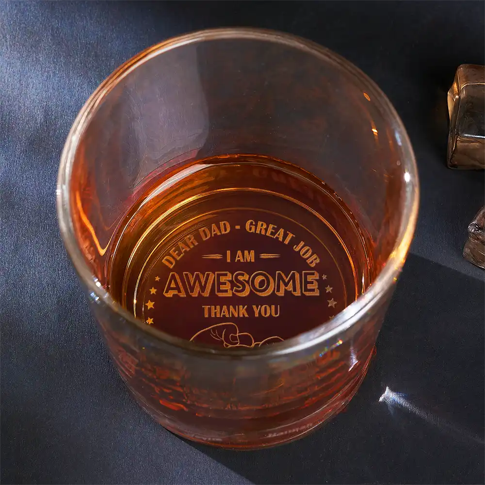 Fist Bump Dear Dad Great Job We're Awesome Thank You - Personalized Engraved Whiskey Glass