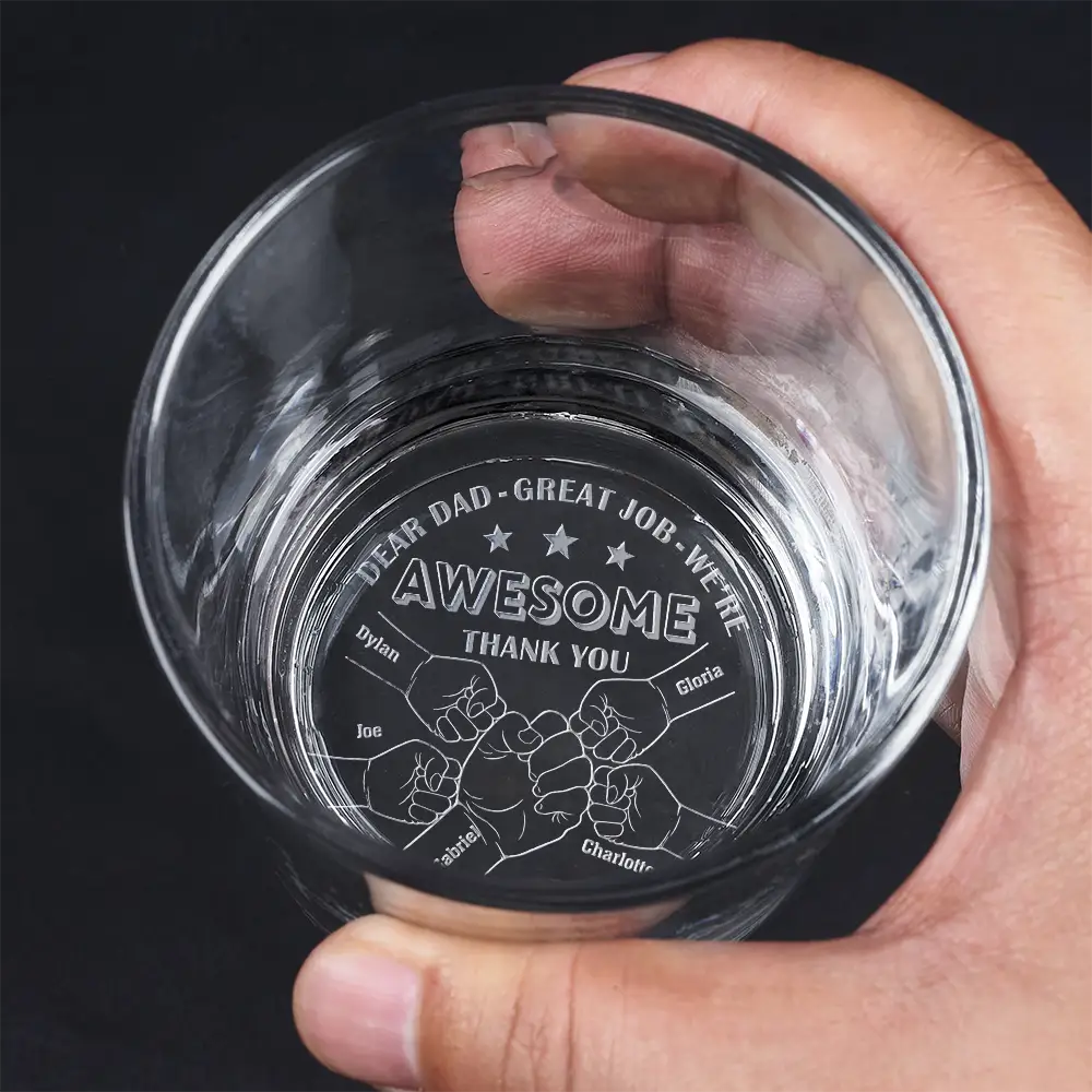 Fist Bump Dear Dad Great Job We're Awesome Thank You - Personalized Engraved Whiskey Glass