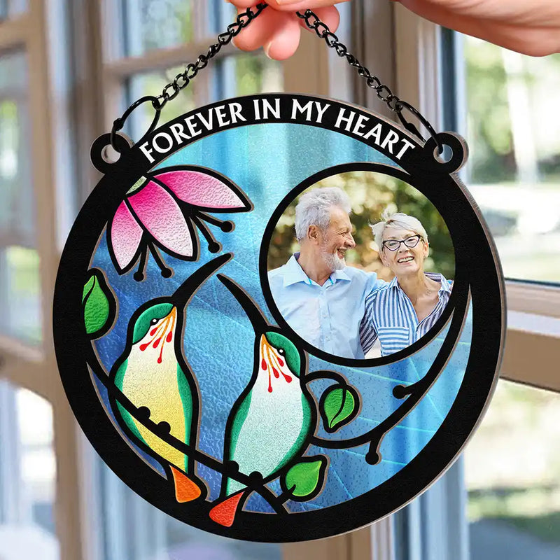 Custom Photo Hummingbird And Flower Memorial Parent -  Personalized Window Hanging Suncatcher Ornament