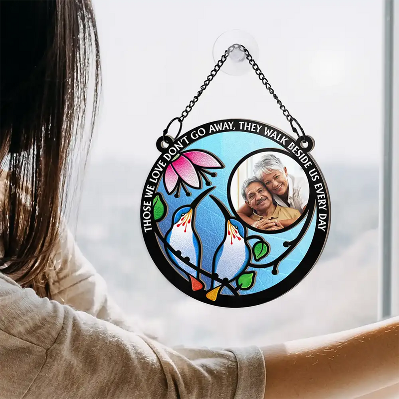 Custom Photo Hummingbird And Flower Memorial Parent -  Personalized Window Hanging Suncatcher Ornament