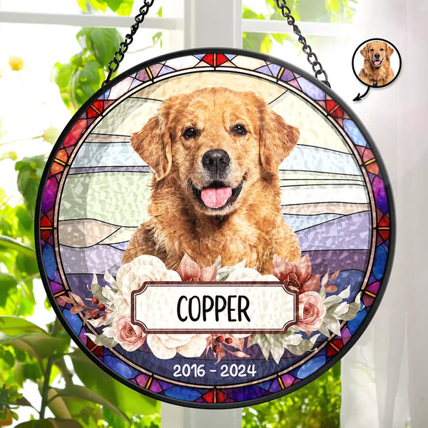 Custom Photo In Loving Memory Dog Cat - Personalized Stained Glass Window Hanging Suncatcher