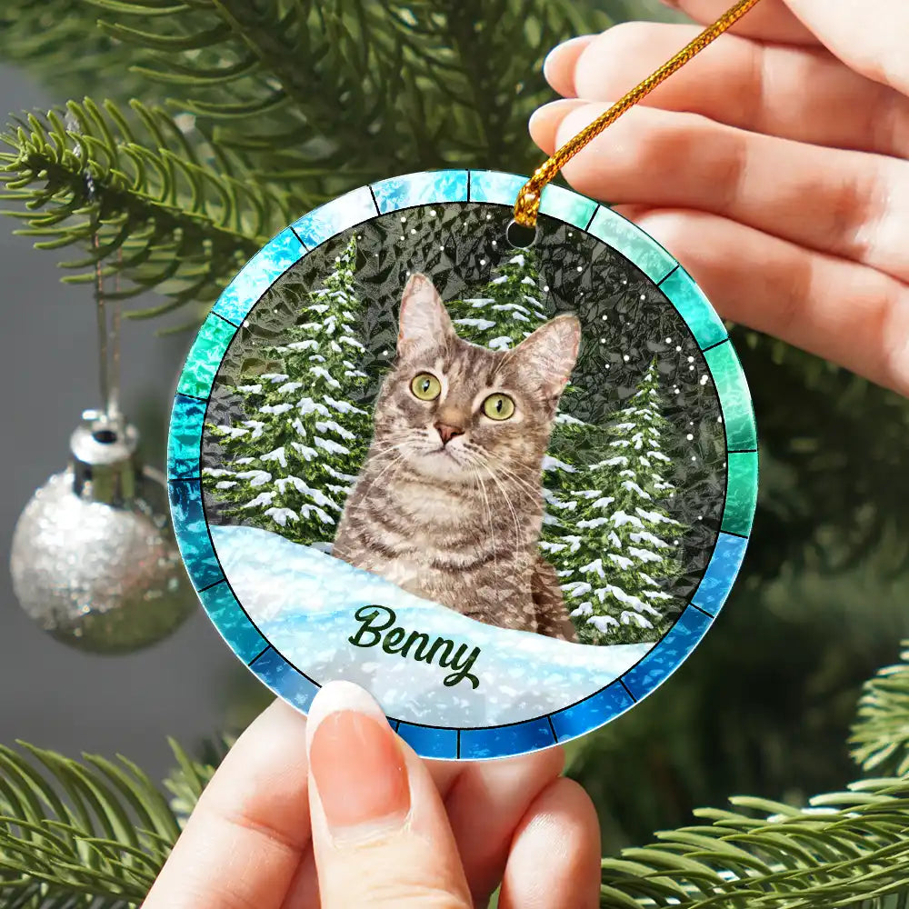 Custom Photo Christmas Pet Lovers - Personalized Stained Glass Ornament