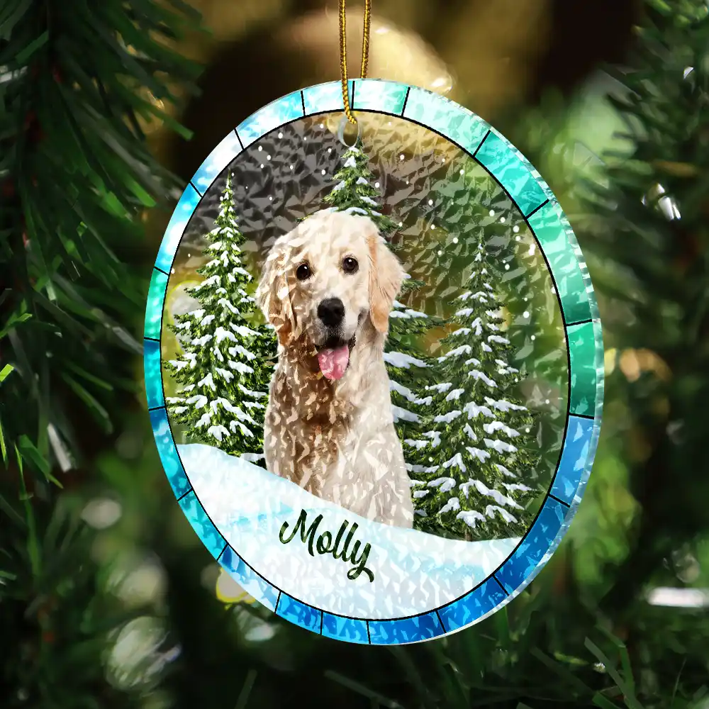 Custom Photo Christmas Pet Lovers - Personalized Stained Glass Ornament
