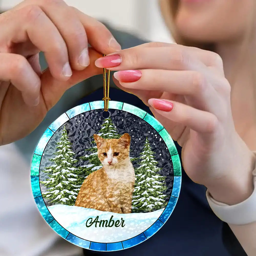 Custom Photo Christmas Pet Lovers - Personalized Stained Glass Ornament