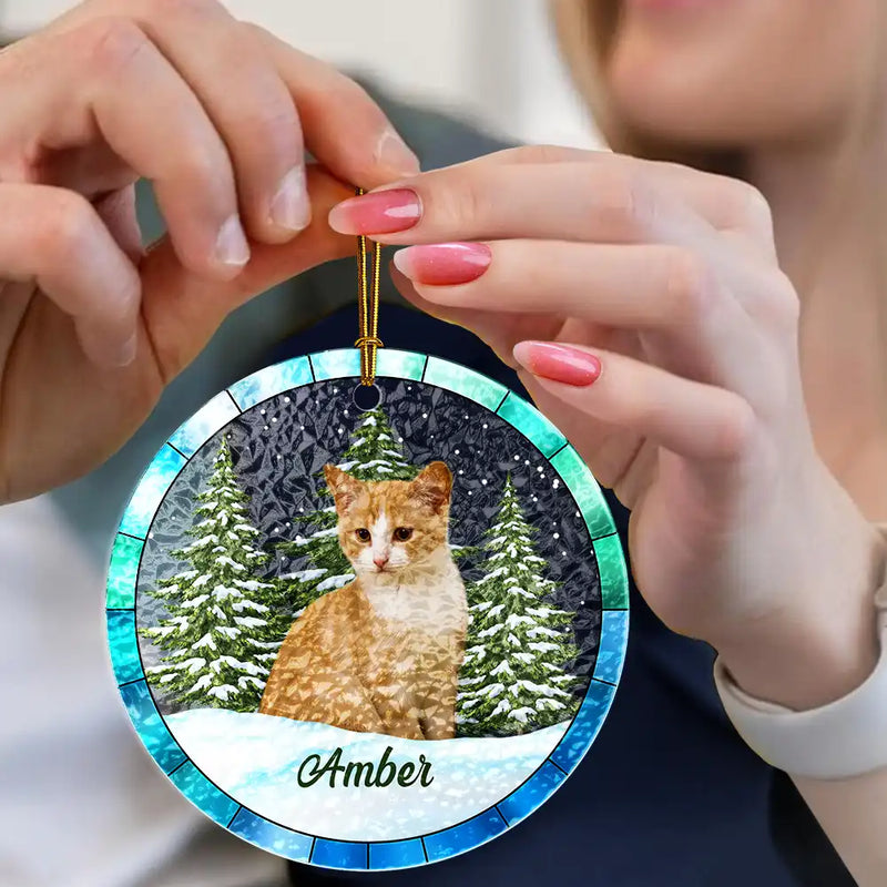 Custom Photo Christmas Pet Lovers - Personalized Stained Glass Ornament
