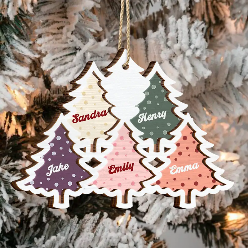 Christmas Trees Custom Names For Family, Grandkids, Friends - Personalized 2-Layered Wooden Ornament