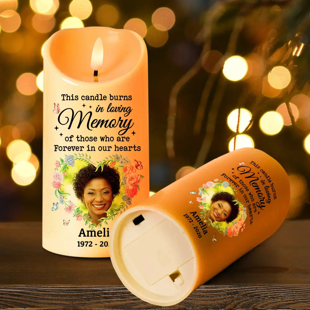Memorial, Family - 
Custom Photo This Candle Burns In Loving Memory - Personalized Flameless LED Candle