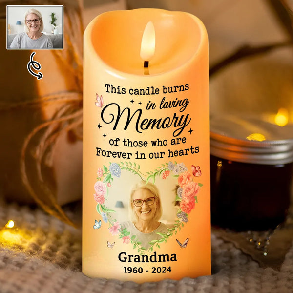 Memorial, Family - 
Custom Photo This Candle Burns In Loving Memory - Personalized Flameless LED Candle