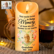 Memorial, Family - 
Custom Photo This Candle Burns In Loving Memory - Personalized Flameless LED Candle