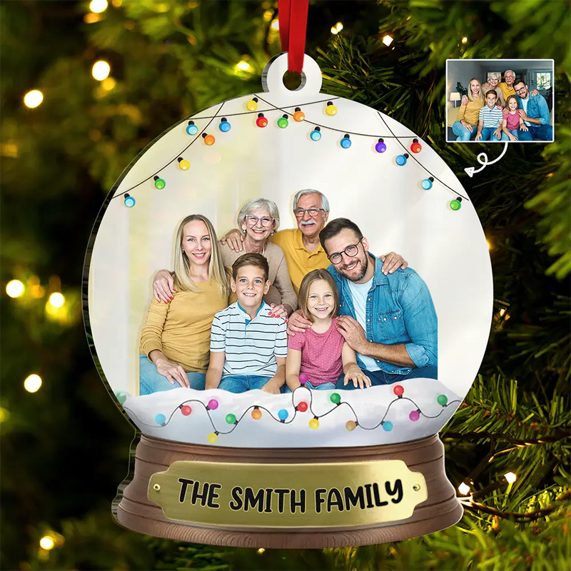 Christmas,Custom Photo,Family,Happy - Custom Photo Family And Friend Snow Globe - Personalized Custom Shaped Mirror Ornament