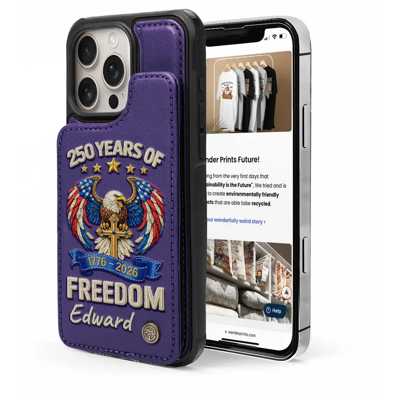 Gift For Yourself,Happy,America 250th,Independence Day - America 250 Years Of Freedom Embroidery Effect Prints - Personalized Leather Flip Wallet Phone Case