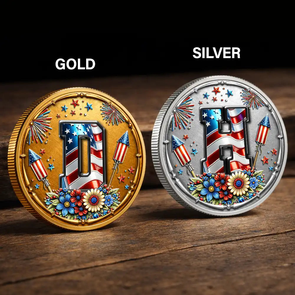 America 250th,Independence Day - America Stars And Stripes Monogram Initial Custom Name - Personalized Commemorative Keepsake Coin