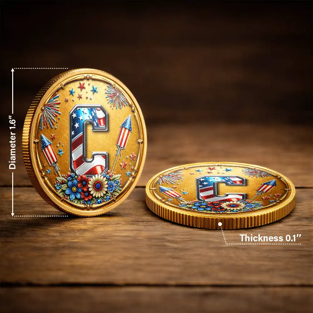 America 250th,Independence Day - America Stars And Stripes Monogram Initial Custom Name - Personalized Commemorative Keepsake Coin