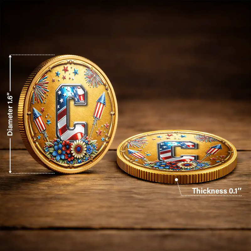 America 250th,Independence Day - America Stars And Stripes Monogram Initial Custom Name - Personalized Commemorative Keepsake Coin