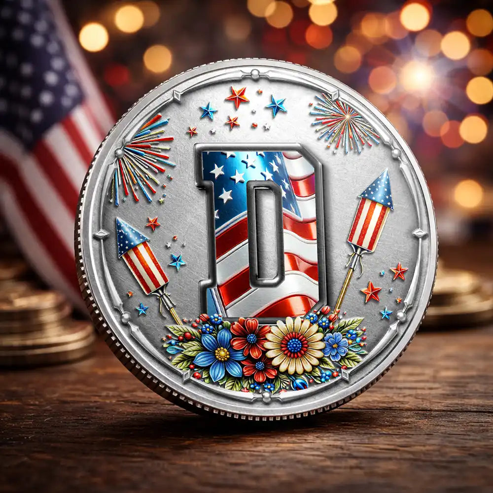 America 250th,Independence Day - America Stars And Stripes Monogram Initial Custom Name - Personalized Commemorative Keepsake Coin