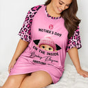 Pregnant Mom,Happy,Expecting Dad - Baby First Year On The Inside With Mom Leopard Style - Personalized Women's Sleep Tee