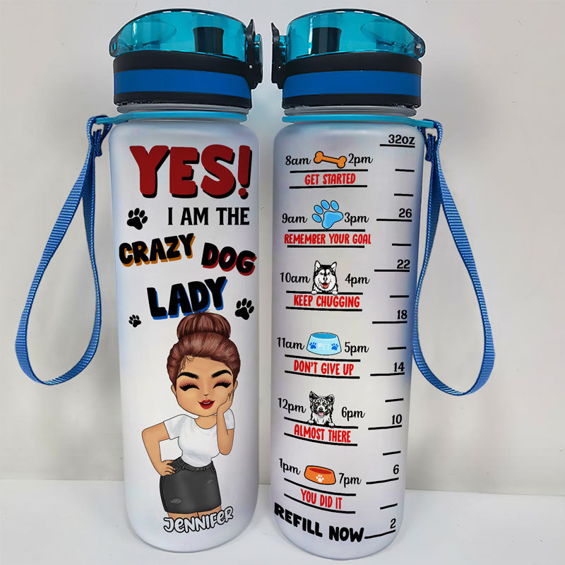 Dog Lovers Crazy Dog Lady - Personalized Custom Water Tracker Bottle