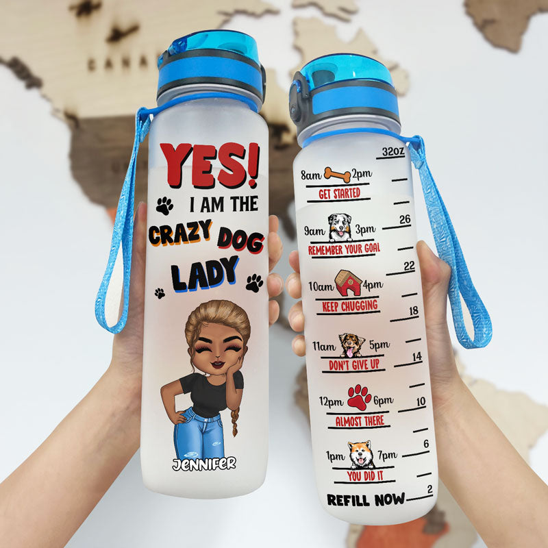 Dog Lovers Crazy Dog Lady - Personalized Custom Water Tracker Bottle