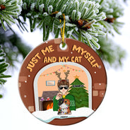 Christmas Pet Lovers Family Just Me, Myself And The Dogs - Personalized Custom Circle Ceramic Ornament